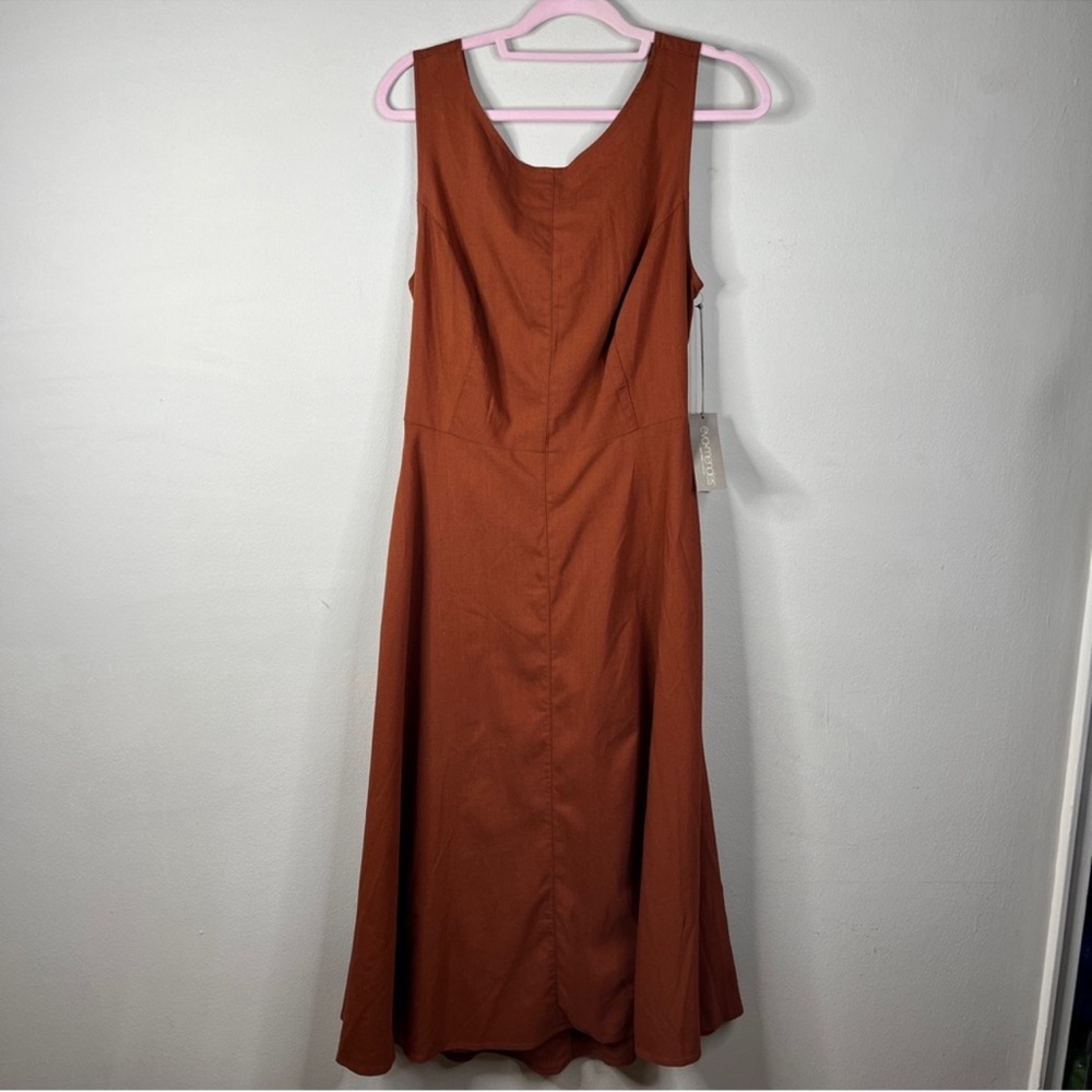 Eva Mendes NWT New York & Company Midi Dress Open Back Tie Back Linen Retro Gown